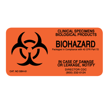 NEVS Label, Biohazard Symbol Clinical Specimens Biological Products 2" x 4" LW-0108